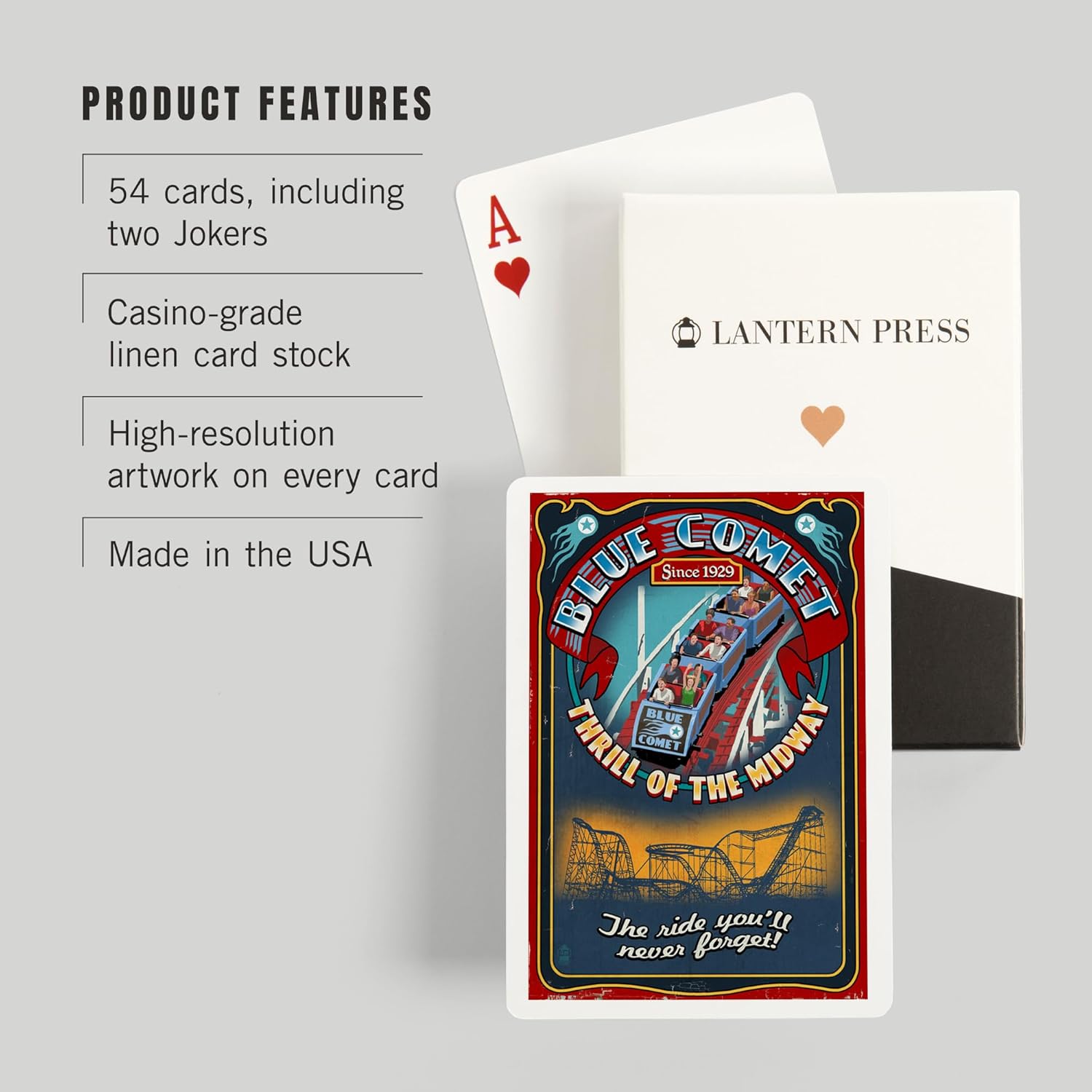 Lantern Press Roller Coaster, Vintage Sign, 52 Playing Cards for Adults, Poker Size Card Deck