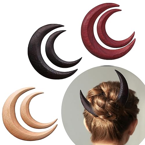 6 piezas de horquilla de luna para mujer, palillo de luna tallada a mano, accesorios para el cabello de luna larga, pasadores de luna de madera,