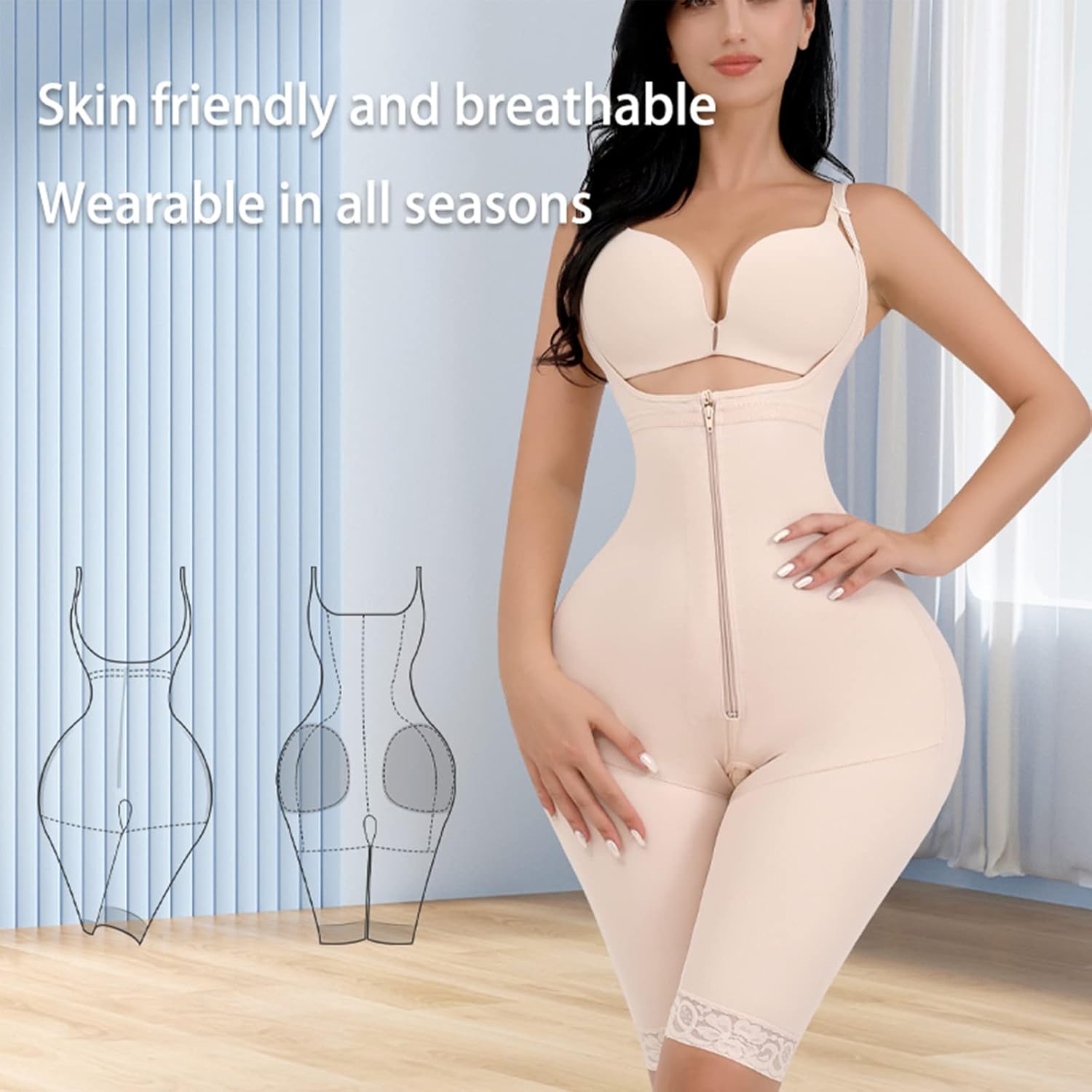 High Waist Women's Zipper Shapewear Tights - Hip Lifter, Belly Control, Full Body Slimmer, Thigh Trimmer for Enhanced Curves