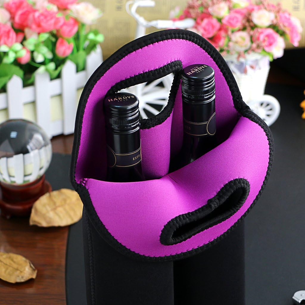 Hipiwe 2 Bottle Wine Carrier Tote Bag Portable Neoprene Wine Travel Holder image 2