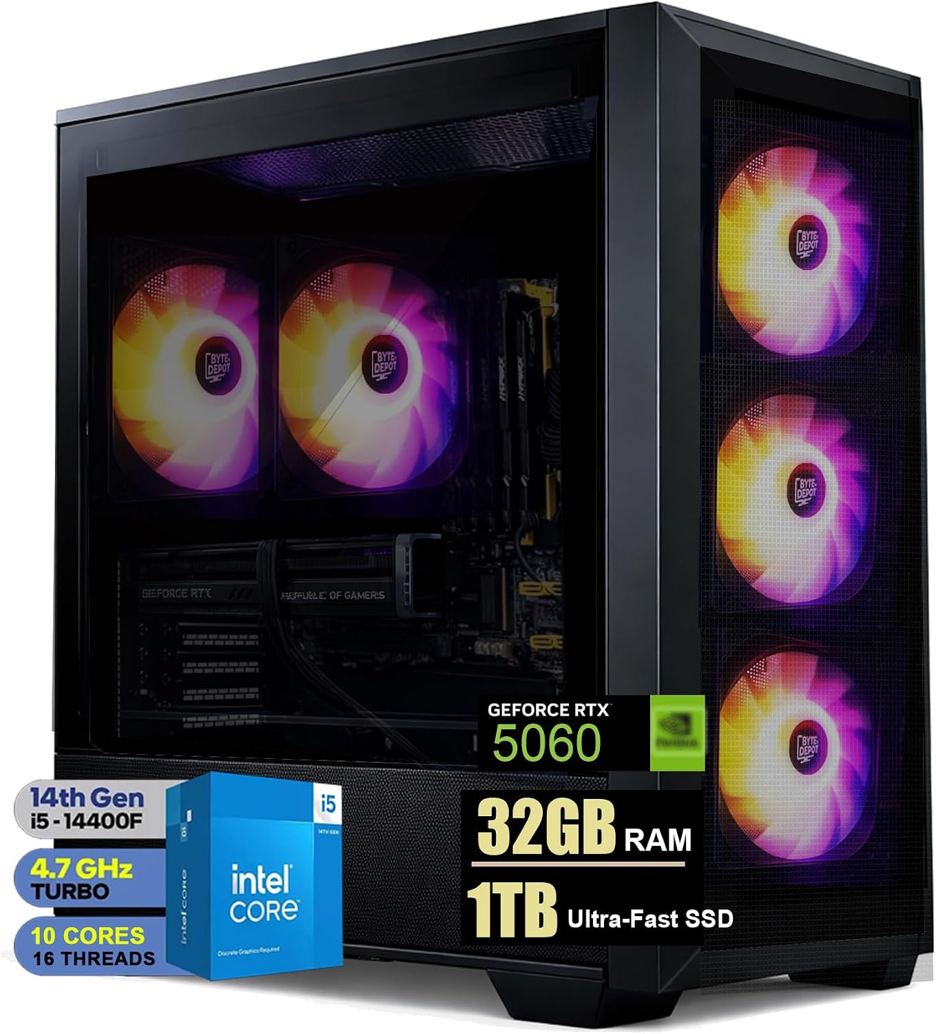 Gamer Xtreme Gaming Desktop PC - Intel Core i5-14400F CPU, 32GB DDR RAM, 1TB PCIe SSD, NVIDIA GeForce RTX 5060 8GB GDDR7 (i5-14400F | RTX 5060, 32GB RAM | 1TB NVMe SSD)