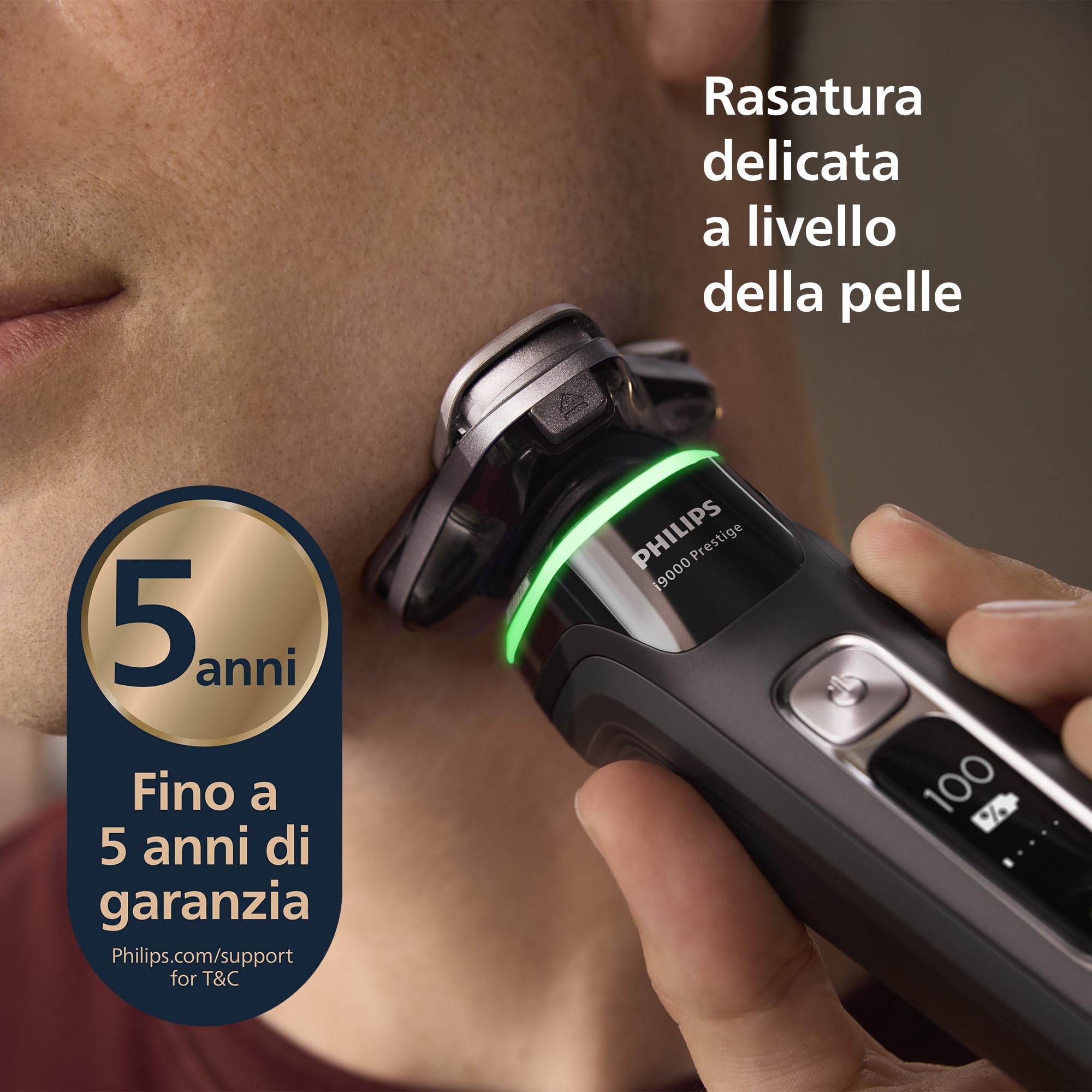Philips Shaver i9000 Prestige, rasoio elettrico Wet & Dry, tecnologia Skin IQ, triplo sistema Lift & Cut, doppie lame in acciaio di precisione 360º, pod per pulizia rapida, modello XP9207/30 - 5