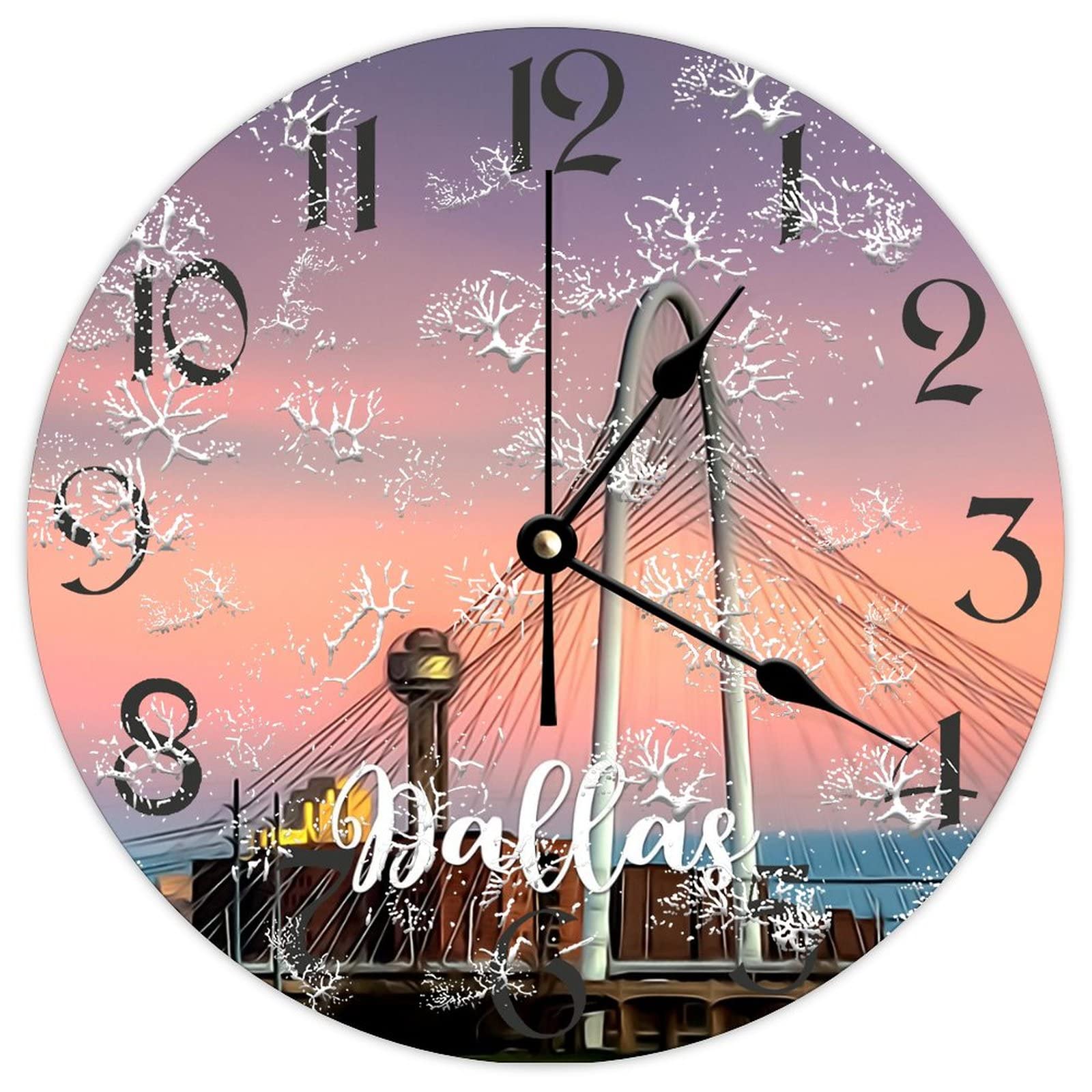 Horloge en bois Dallas City 38cm pendule vintage silencieuse de salon