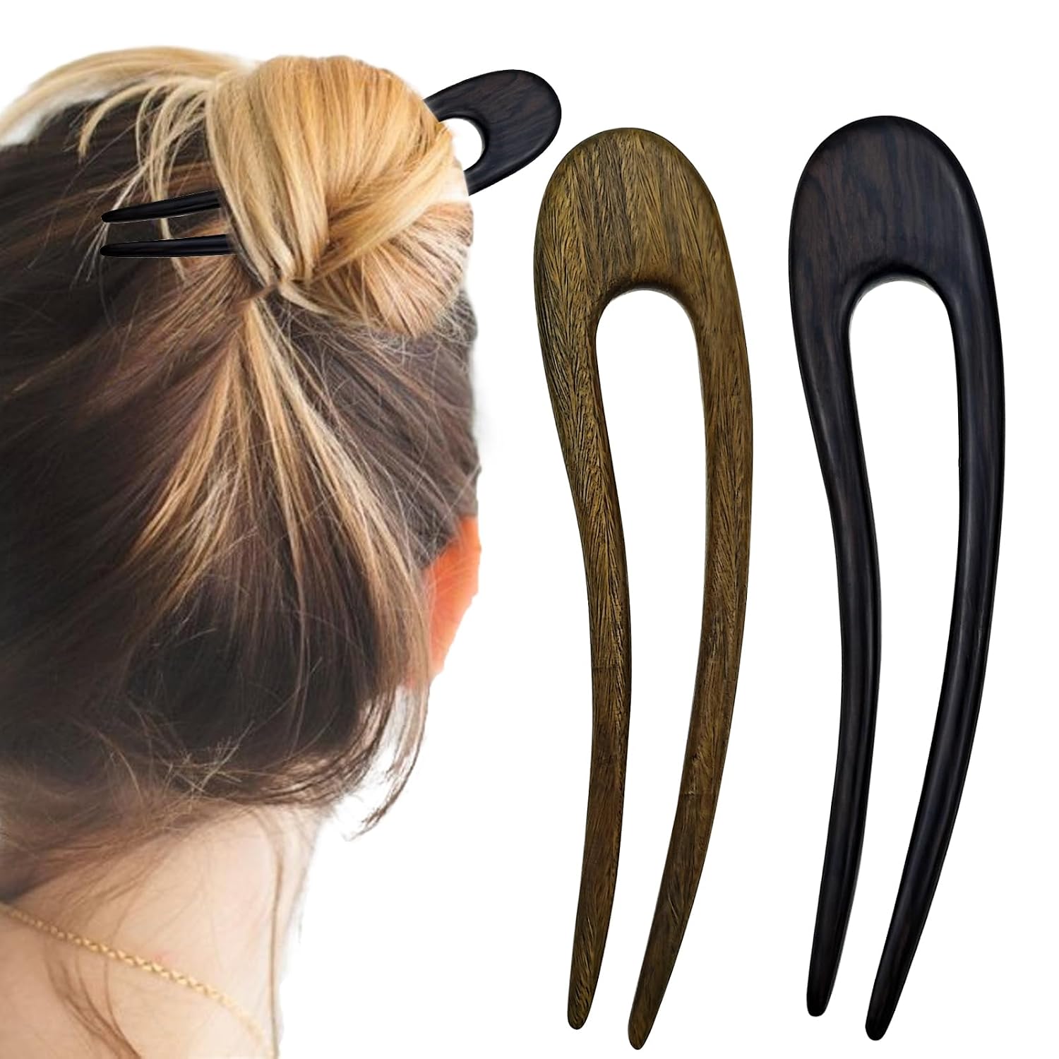 Wooden Hair Forks - U Shaped Hair Pins for Updos
