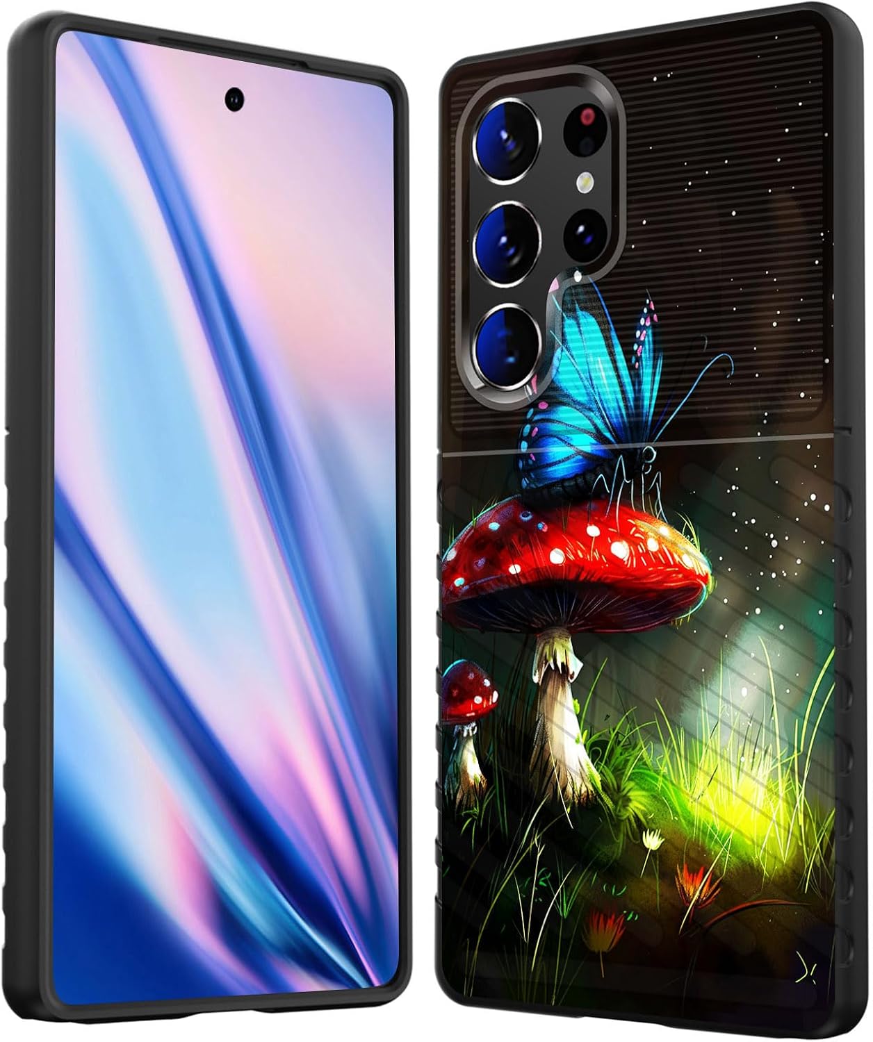 for Galaxy S25 Ultra Case,Shock-Absorption Flexible TPU Rubber Protective Cell Phone Cover for Samsung Galaxy S25 Ultra 6.9 inch 2025,Mushroom Butterfly