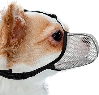 Dog Muzzle, Breathable Soft for Extra Small Dogs to Anti & Prevent Barking Biting Chewing, Reflective & Adjustable Basket Muzzle with Air Mesh for Dachshund Grey XS