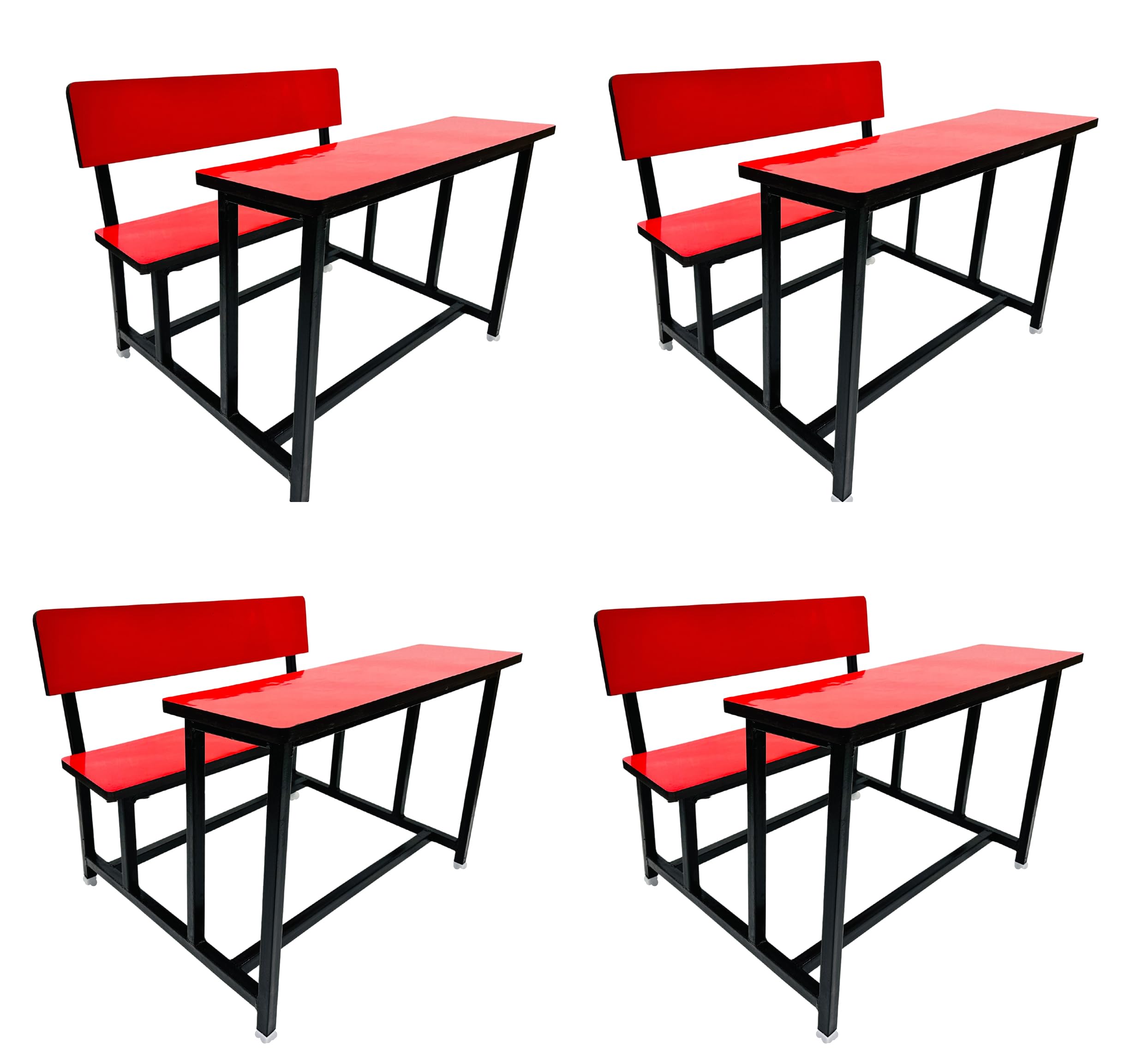 SCHOOL FURNITURE sturby School Duel Desk with Back Support for Two Students Heavy Duty Frame with ply Board red Color (4pc)