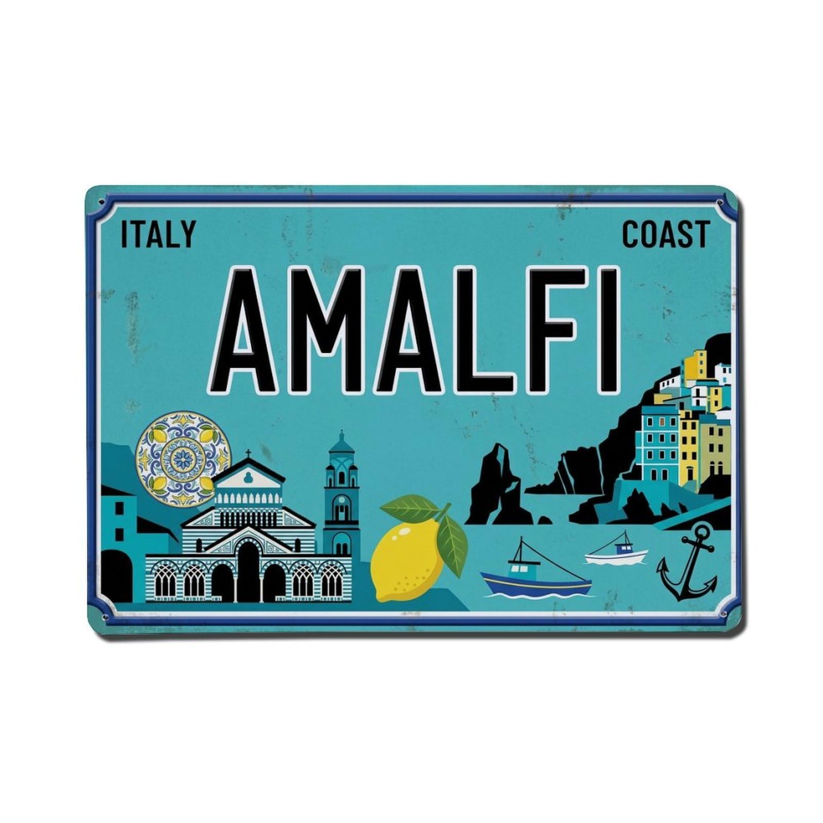Cxhjca 8X12inch(20X30cm) Vintage Travel Amalfi Cathedral Coast Ceramic Metal Tin Sign