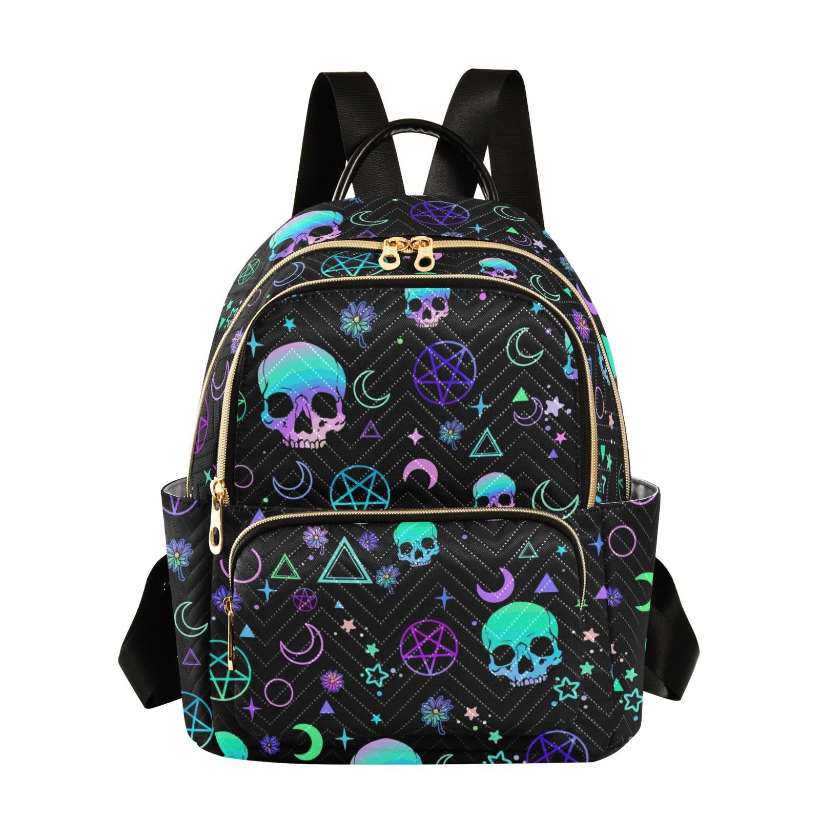 PJGINUIUA Women Fashion Backpack Purse Casual Lightweight Travel Shoulder Bag Magic Skull Rucksack Ladies Bag, Small
