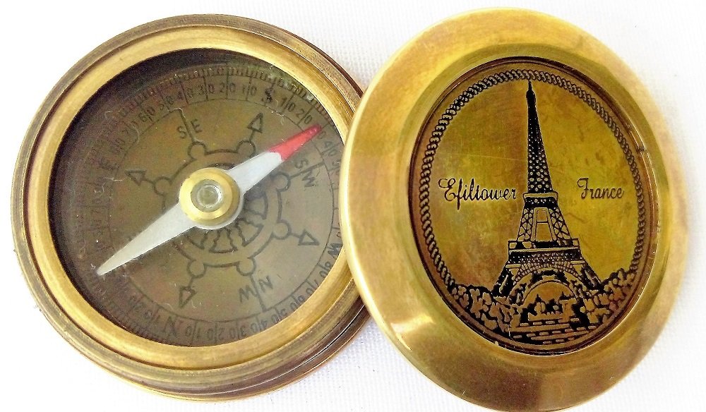 kartique náuticos brújula con Effil Torre grabado tamaño 1,5 Inch- para dirección/de viaje/viaje/regalo