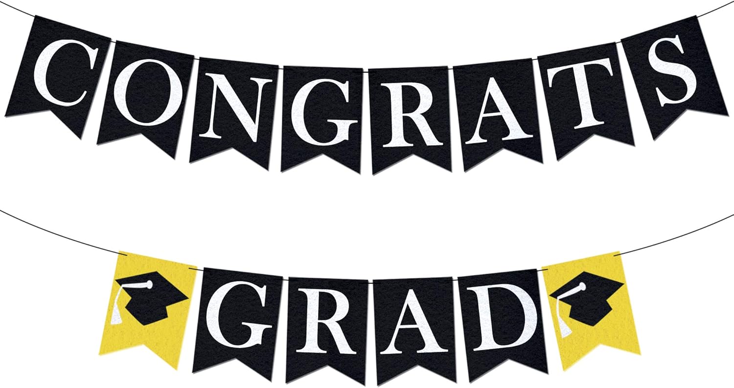 KatchOn, Congrats Grad Banner Black - Felt, No DIY | Congrats Banner for Black Graduation Decorations 2026 | Graduation Banner for 2026 Graduation Party Decorations | Congratulations Banner