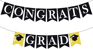 Felt, Congrats Grad Banner Black - No DIY | Congratulations Banner, Graduation Decorations 2023 | Graduation Banner, Graduation Party Decorations 2023 | Congrats Banner, Congrats Grad Decorations