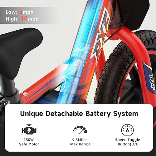 Miniatura 3 de Motocicleta eléctrica ligera para niños, motocicleta eléctrica de 150250 W de hasta 1012 MPH, batería desmontable de 24 V, bicicleta de equilibrio