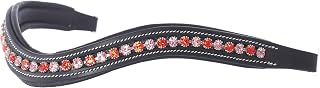 ExionPro Frontalera de Cuero de Cristal Brillante Acolchada Curvada para Bridas de Caballo | Frontaleras inglesas Brillantes Decoradas con Diamantes para Doma clásica