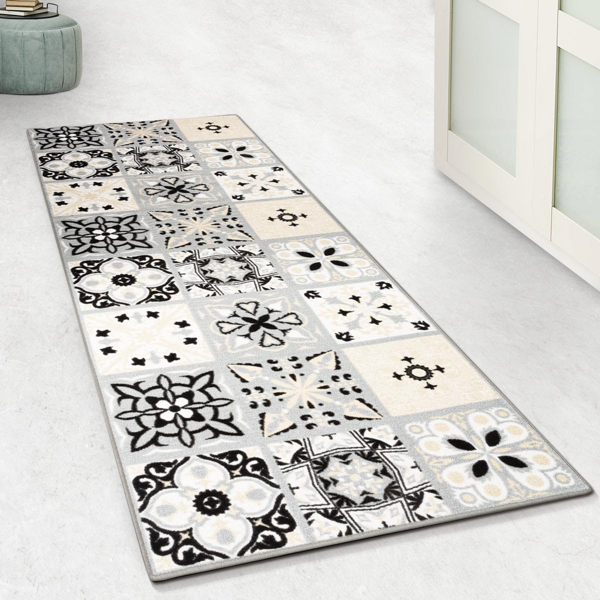 Floordirekt Teppichläufer Dublin | Feinschlingen Teppich mit Muster | Läufer für Küche, Flur & Wohnraum | Rutschhemmend & Antistatisch (80 x 250 cm)