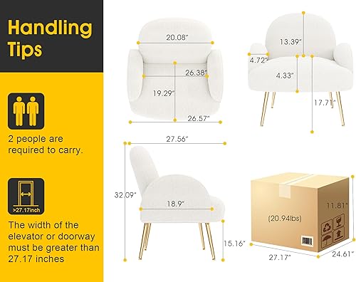 Miniatura 2 de Moderna silla decorativa Sherpa Boucle, silla de tocador tapizada con brazo con patas de metal para esquina, sillas laterales de lectura esponjosas