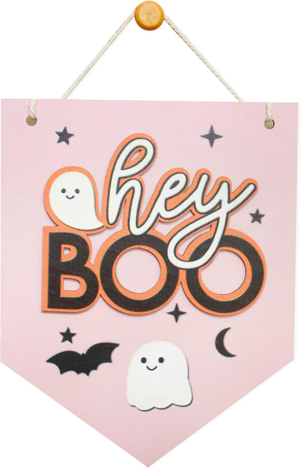 Halloween Hey Boo Sign For Front Door Decor, Spooky Pink Ghost Wood Door Hanger For Outdoor Outside Porch, Halloween Wall Hanging, Cute Halloween Sign