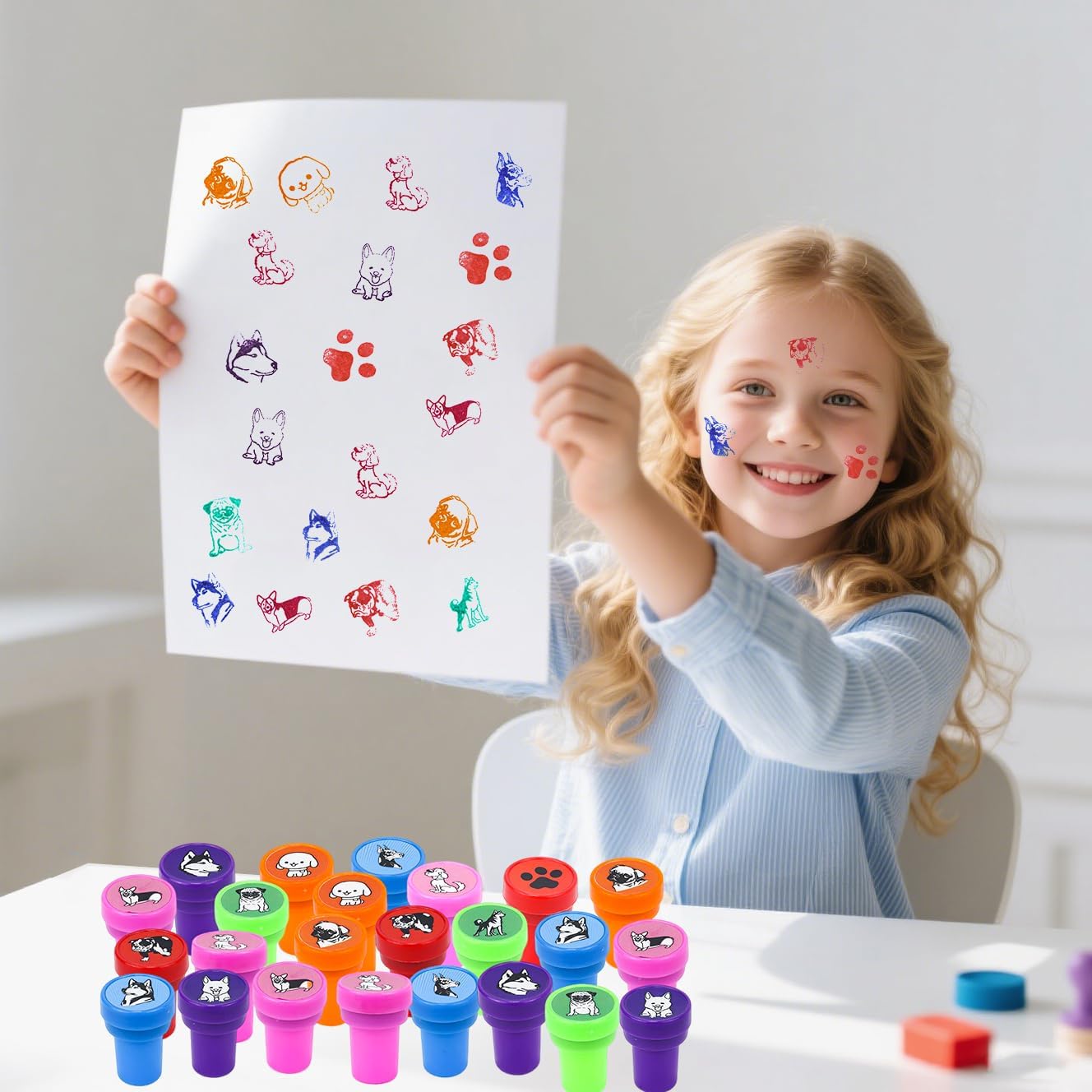 24 Pcs Dog Stamps, Self Inking Stamps Puppies Birthday Party Supplies, Dino Party Favors, Classroom Rewards