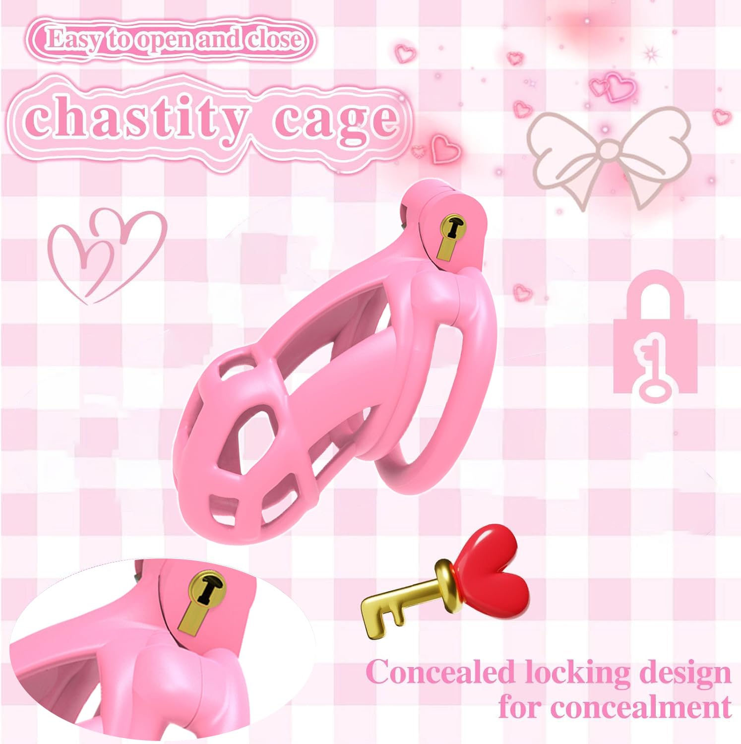 Sissy Chastity Cage Castidad Hombre Pink Cock Cage Male Sexuales Para Sexo Pareja Jaula Para El Pene Juguetes Eróticos Para Adultos (Bend Ring,Ultra-Micro)
