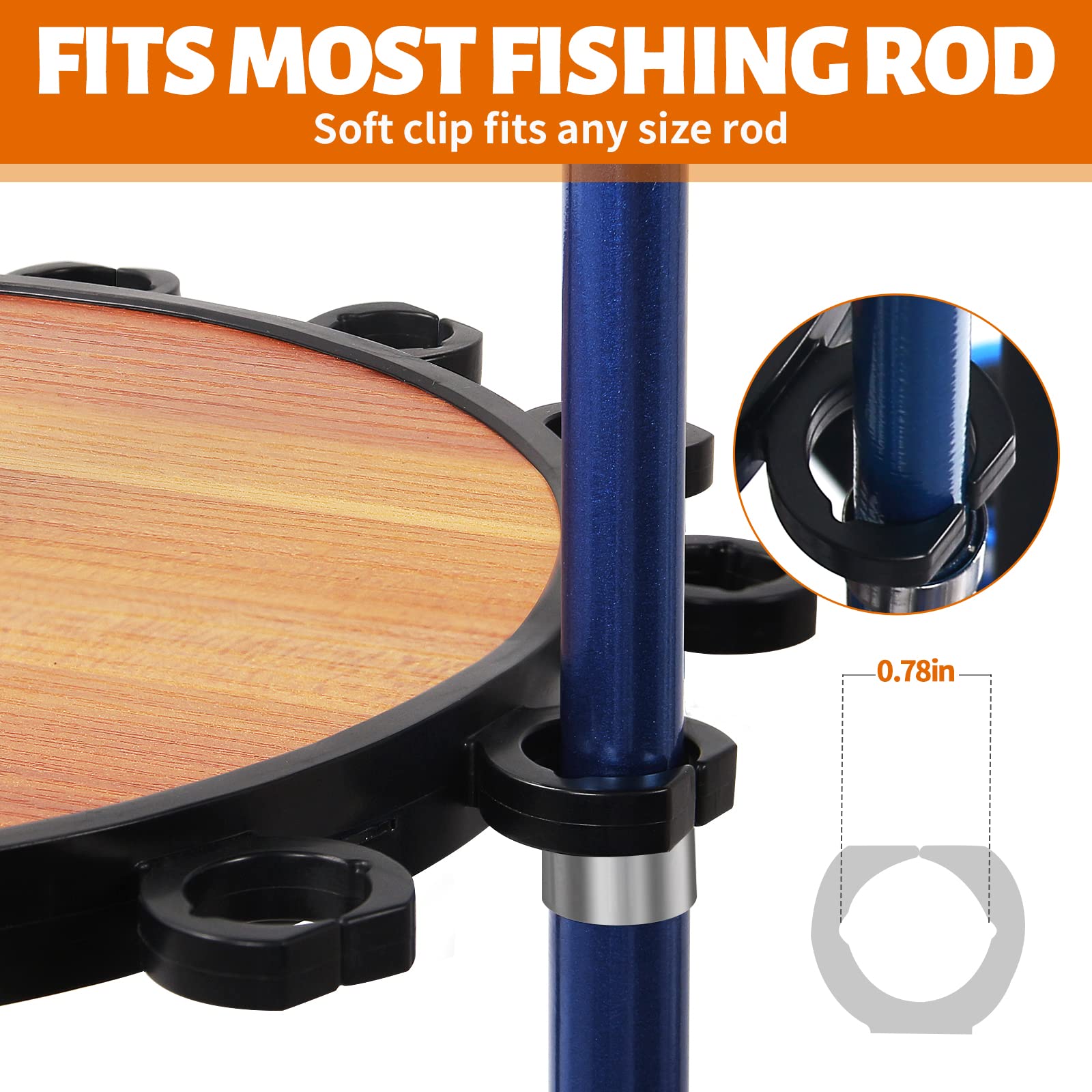 Affogato Vertical Fishing Rod Holder, 360 Degree Rotating Fishing Rod Rack, Round Wood Fishing Pole Storage Floor Racks, Holds 15 Fishing Rods