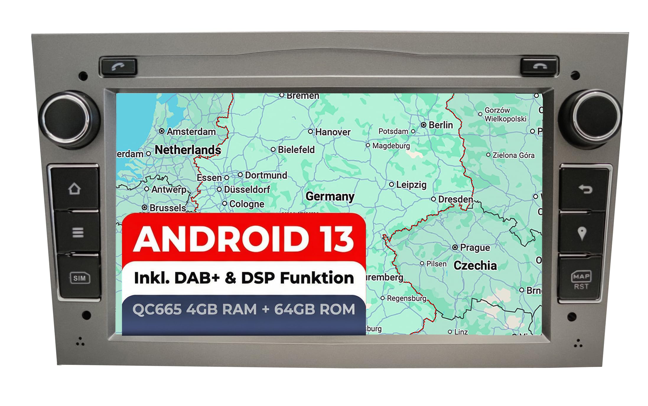 M.I.C. AO7 Android 13 Autoradio mit Navigation: QC 665, 4GB+64GB, 7 Zoll, SIM, Apple CarPlay & Android Auto,DAB+,GPS –Ersatz für Opel Antara Astra h Combo Corsa d Meriva Signum Vectra Vivaro Zafira b