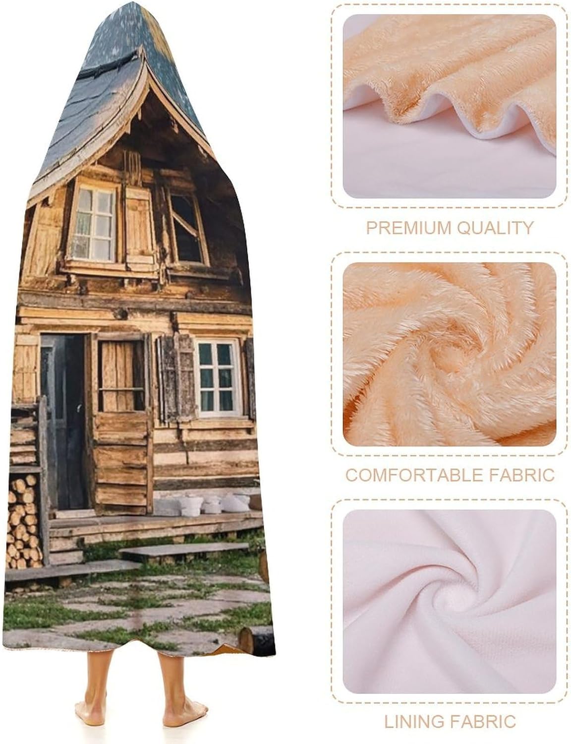 Round Logs Wearable Hooded Blanket, Ultra Soft Arctic Velvet Cape Cloak Unisex - Cozy Wearable Blanket