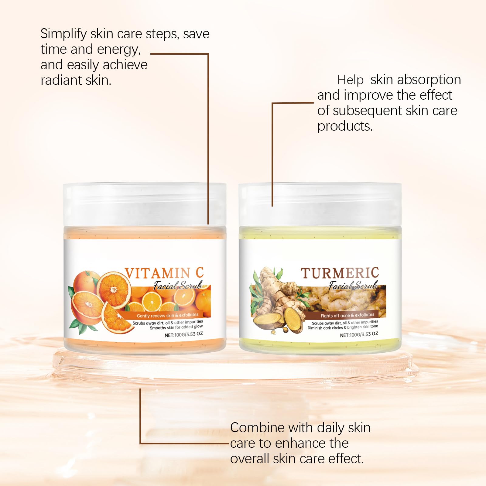 Exfoliante facial con vitamina C y cúrcuma, exfoliante de cúrcuma para el rostro, exfoliante facial blanqueador con vitamina C, con sal marina, limpieza profunda de los poros de la suciedad, todo tipo