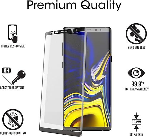 Miniatura 5 de amFilm Protector de pantalla para Samsung Galaxy Note 9, protector de pantalla de cobertura completa, vidrio templado curvado 3D, matriz de puntos