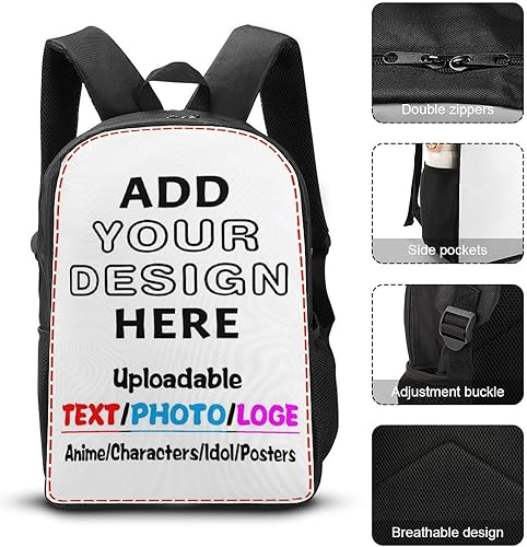 Miniatura 2 de Mochila personalizada con texto de imagen y foto, personaliza mochila de viaje para laptop para hombres y mujeres, bolsa de hombro casual de 17