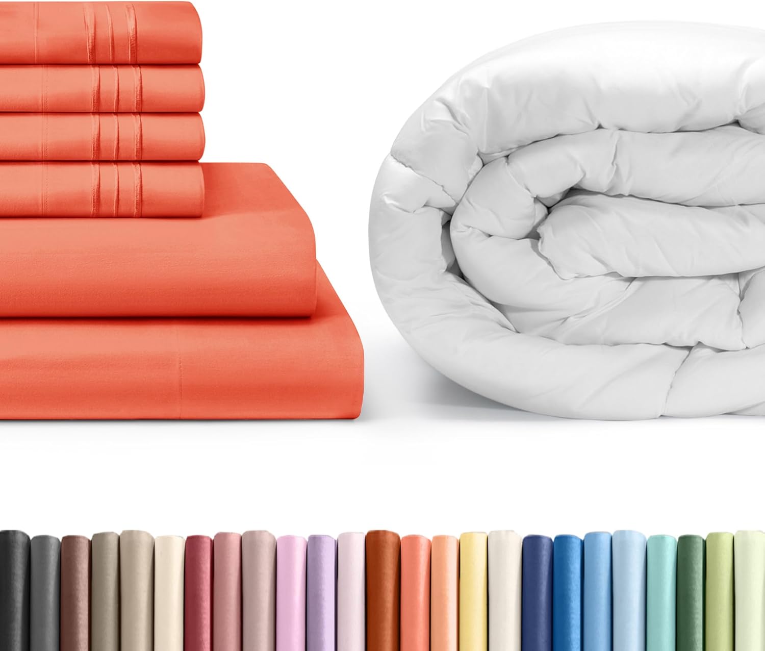 CGK Unlimited Coral Sheet Set with Comforter (King Size) - Bed Set Includes Fitted Sheet, Flat Sheet & Pillow Cases - Bedding Set - Breathable Bed Comforter Set