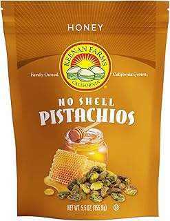 Keenan Farms Honey No Shell Pistachios- 5.5 Oz Bag - No Shell Pistachios - Kosher - Resealable Pouch - Loaded with Nutrien...