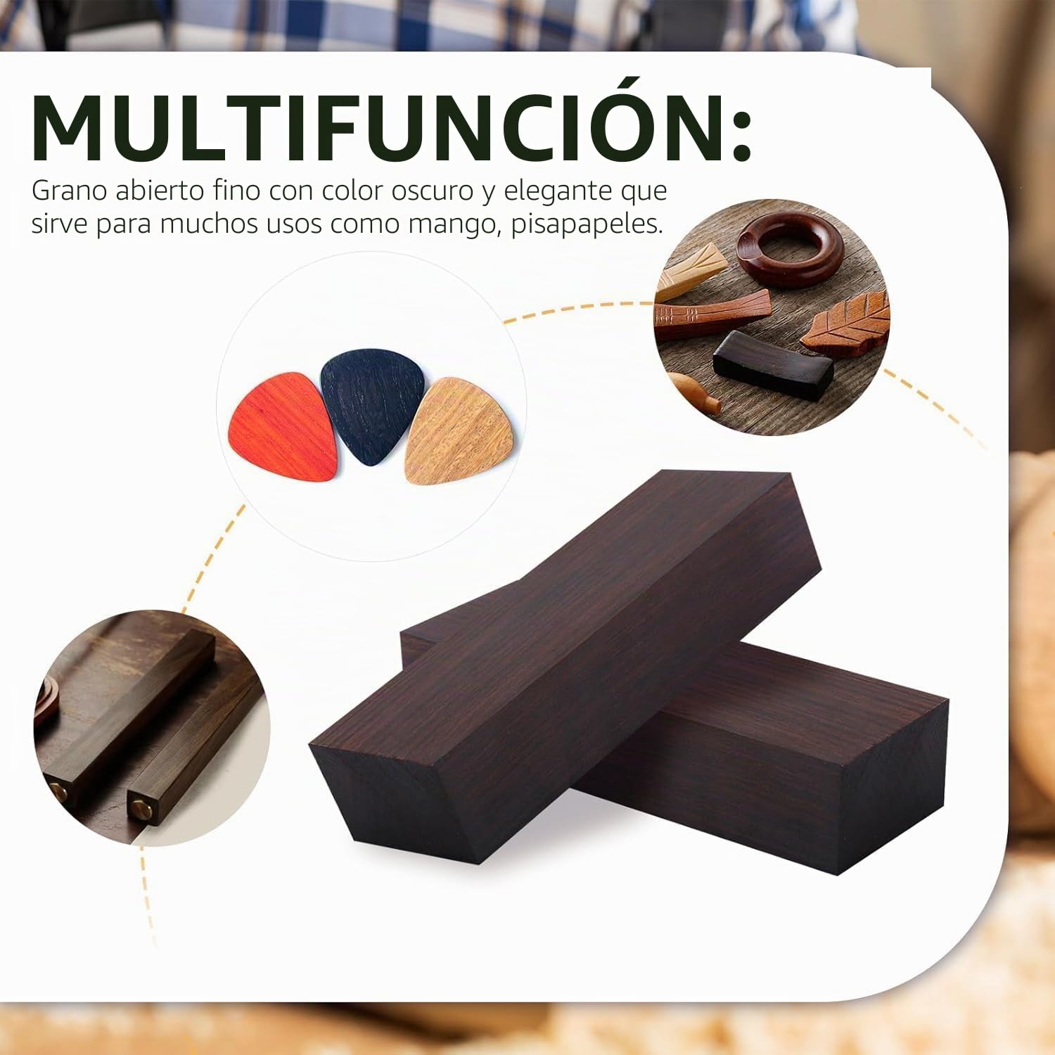 2 piezas de bloques de madera de ébano para bricolaje, madera de ébano negra en blanco, material de bricolaje, mangos de ébano, 12 x 4 x 2,5 cm, madera de ébano en blanco