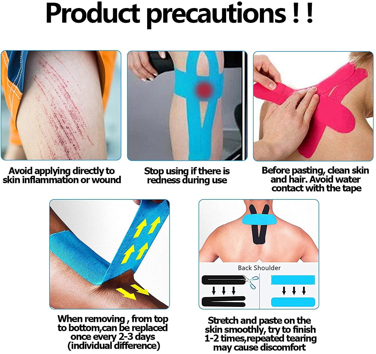 VANSHORA Kinesiology Sports Tape Waterproof | Elastic Muscle Support Tape for Pain Relief Joint Support Physiotherapy | Latex Free Kinetic Tape for Knee Elbow Shoulder 2