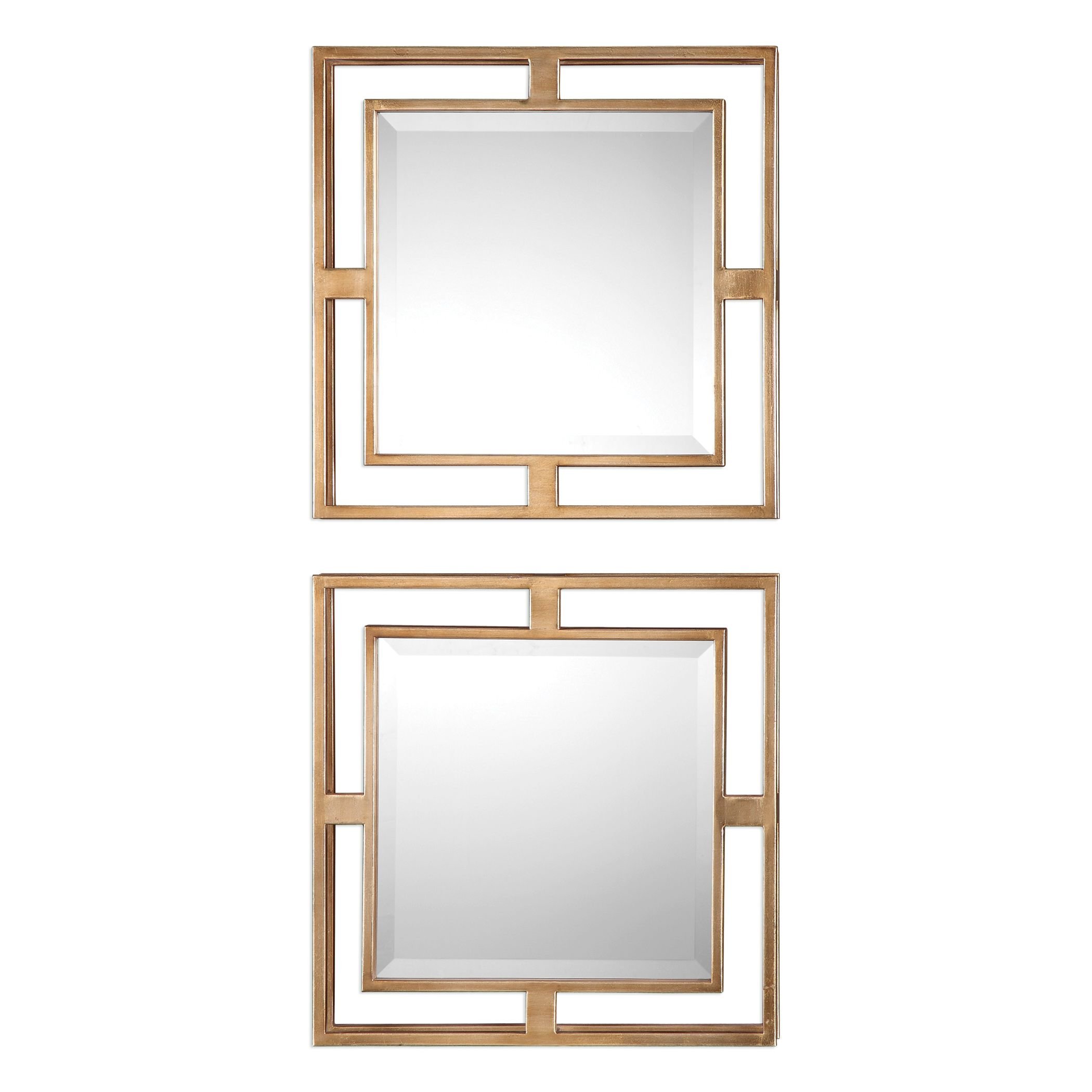 MY SWANKY HOME Contempoary Wall Mirror Square Set Gold Open Group Retro Tile 18 in x 18 in