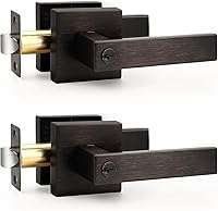 Vista 8 de Probrico Manija de puerta cuadrada resistente con cerradura y llave, manija de puerta de entrada de bronce aceitado para puertas exteriores