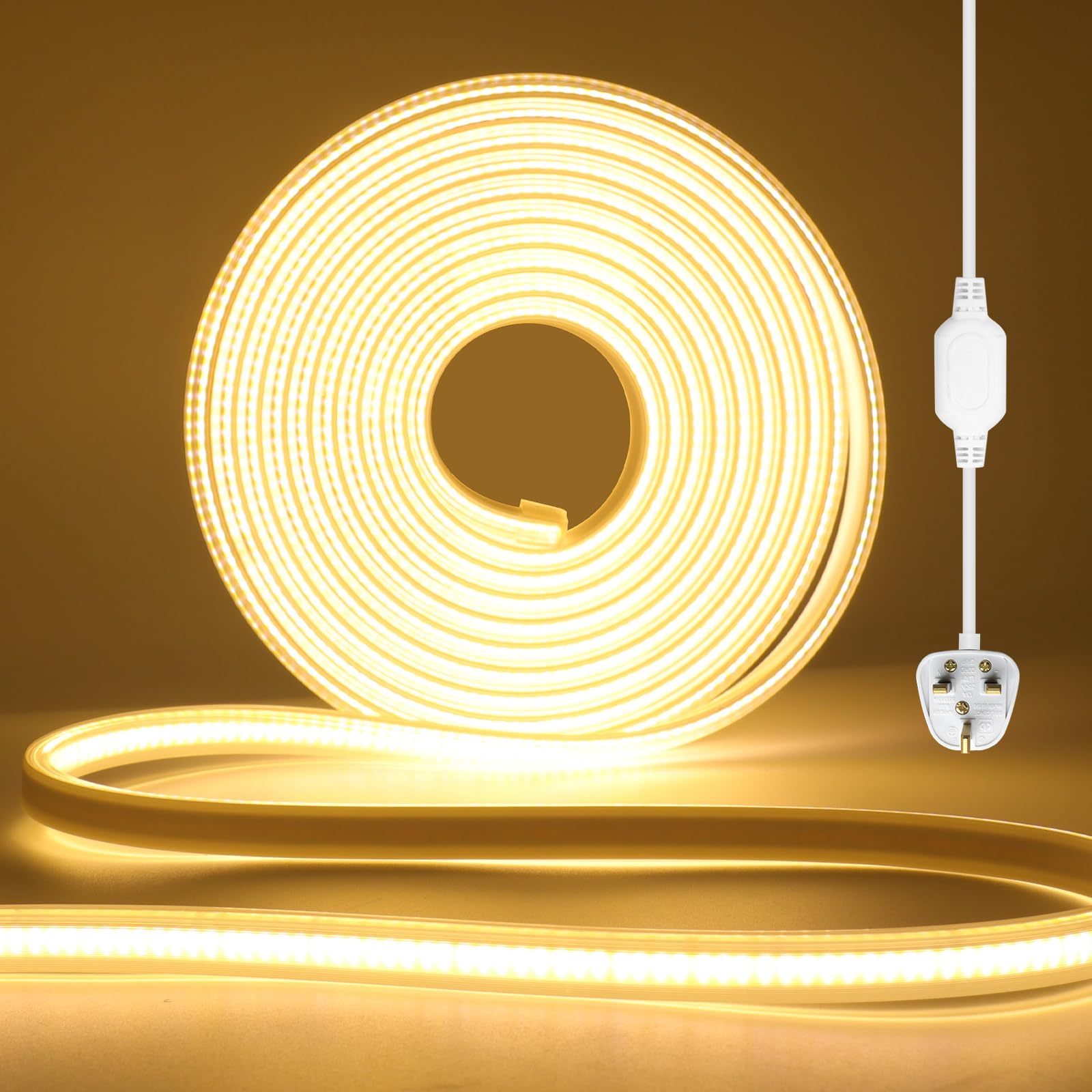 Wisada 220V COB LED Strip [9m, Warm White 3000-3500K], IP65 Waterproof Flexible, 288 LEDs/M Cuttable FCOB LED Fairy Light CRI85+, Home Store Party Decoration
