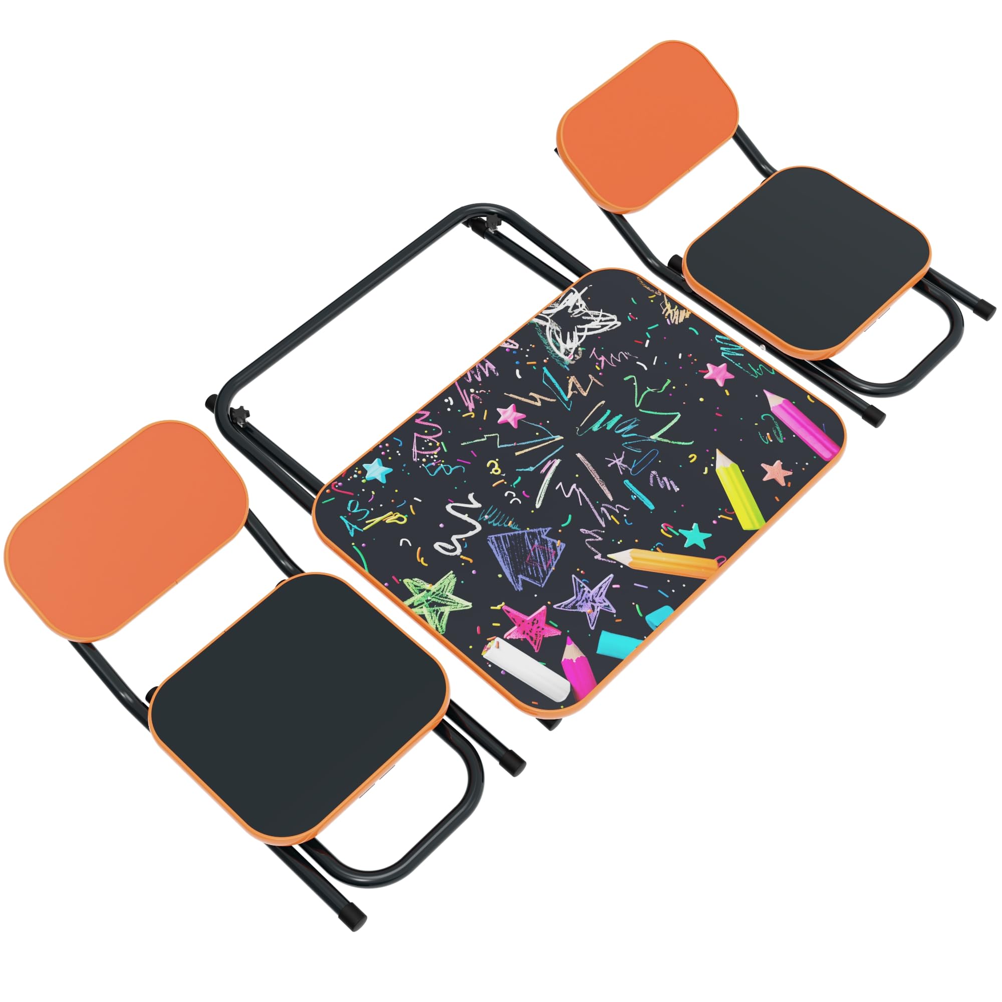 VILHA Table pour enfant avec 2 chaises - Ensemble de sièges évolutifs et pliables - Table de jeu pratique pour les tout-petits - Plateau inclinable - Orange
