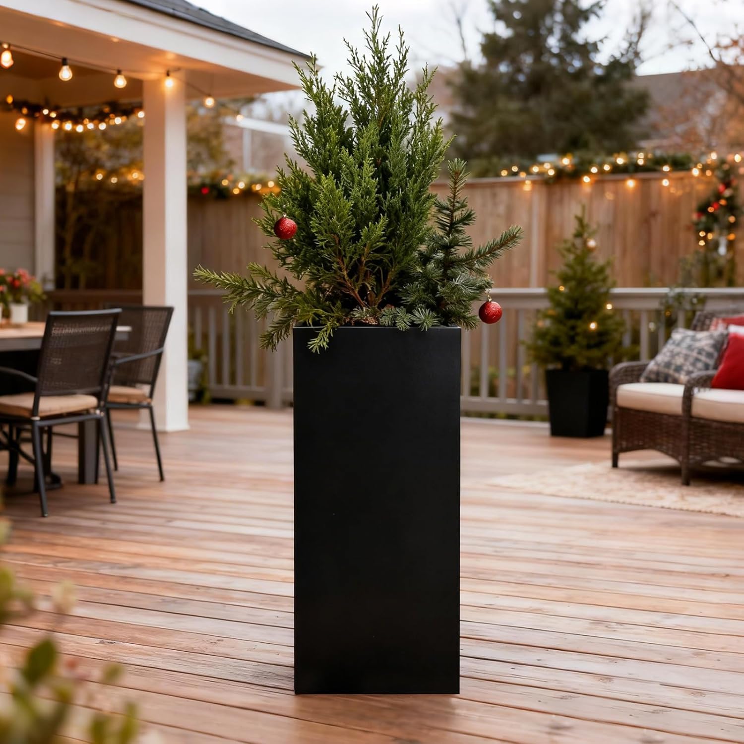 Galvanized Steel Metallic Heavy Planter for Outdoor Plants Metal Planters Box 14"x14"x30" Spliced Flower Planter with Partitions for Outside,Indoor,Garden (Black, 14 * 14 * 30)