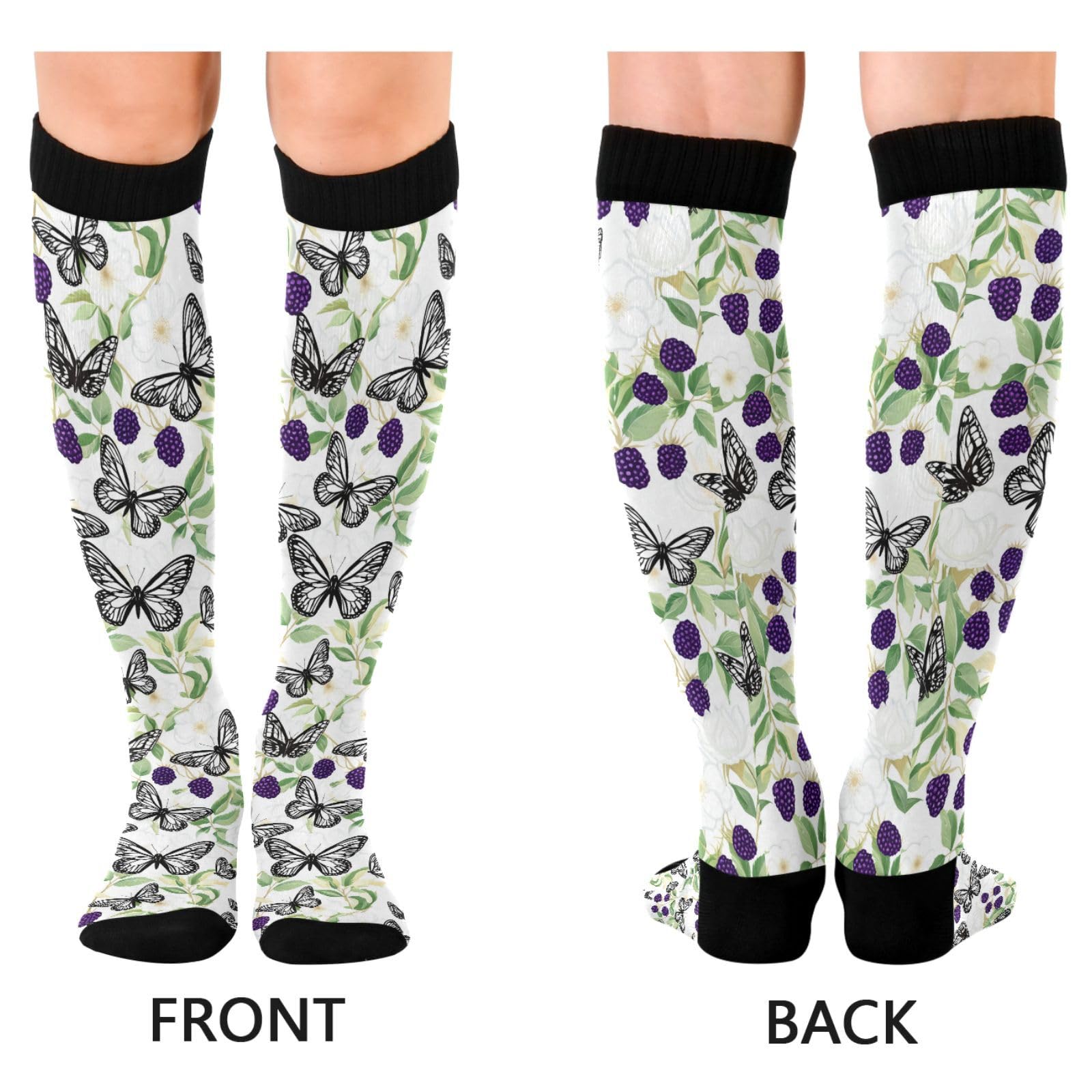GakkiGii Butterflies & Berries Compression Socks for Women & Men – Knee High Support for Running, Nurses, Travel, Workout – 1 Pair