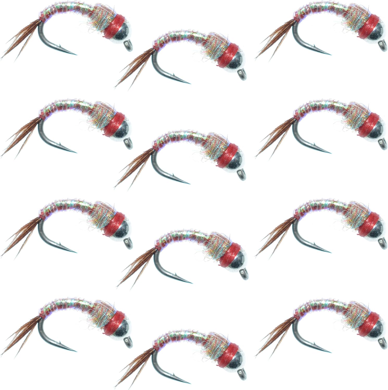 The Fly Fishing Place Bead Head Rainbow Warrior Midge One Dozen - Silver Bead - 12 Flies Size 18 - Tailwater Fly Fishing Flies
