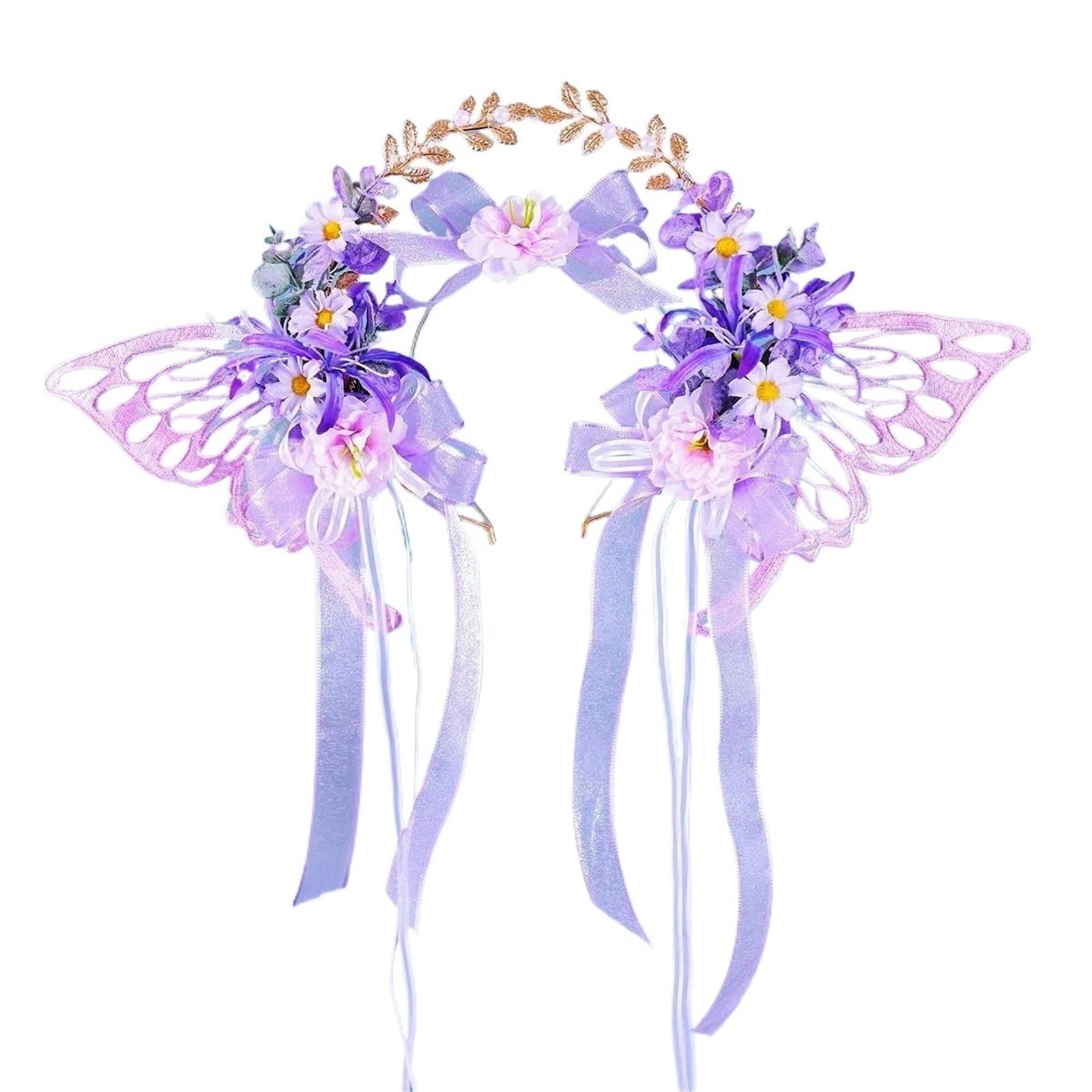 Blumenkranz Haare Simulation Blumenkranz Frauen Schmetterling Blumen Kopf Hoop Braut Künstliche Anti-Rutsch-Hochzeit Girlande Zubehör(Color4)