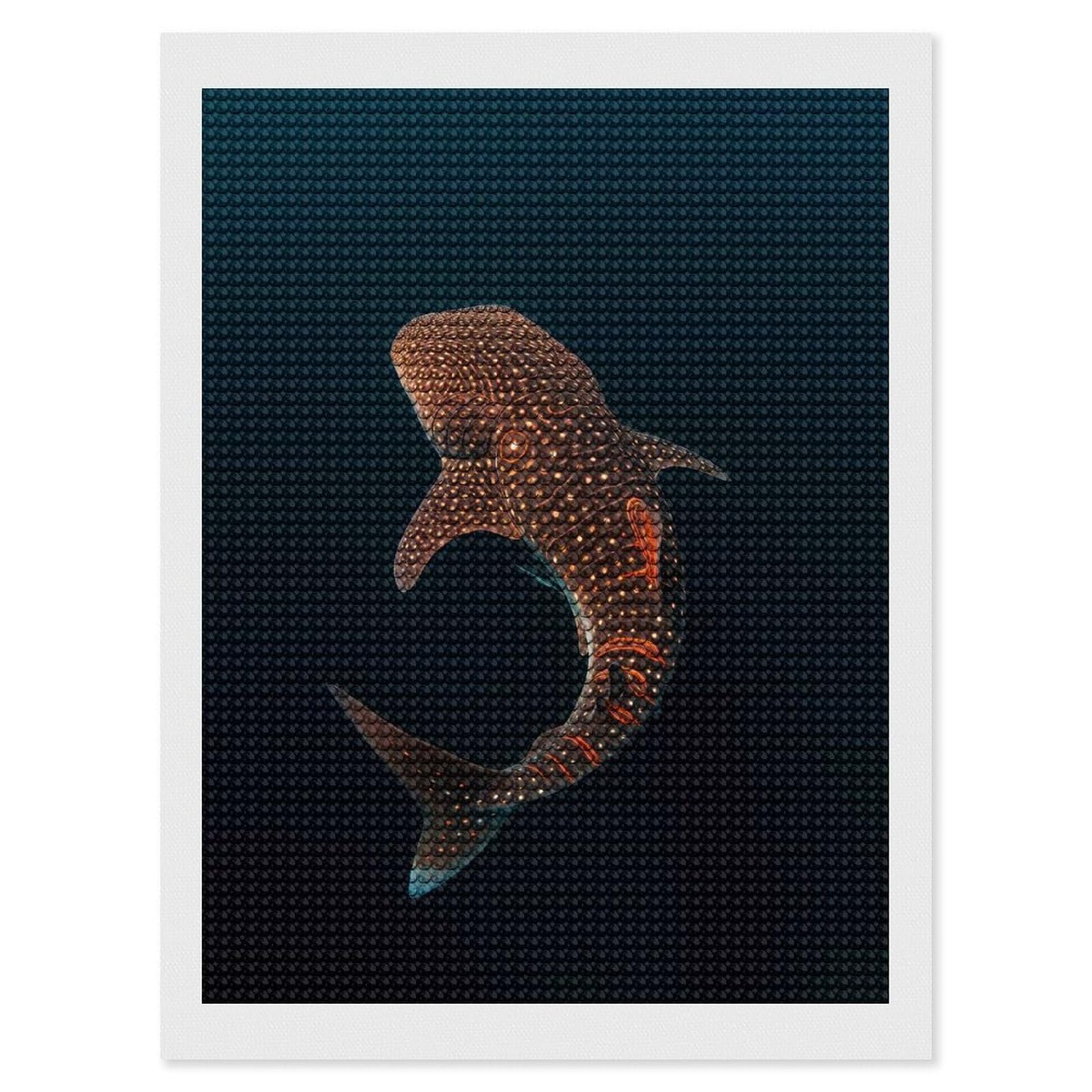 Junmoney Whale Shark Dark Ocean Full Drill Diamond Painting Kit 12"x16", Mindful Craft Activity, Bedroom Decor, for Adults, Gift Idea