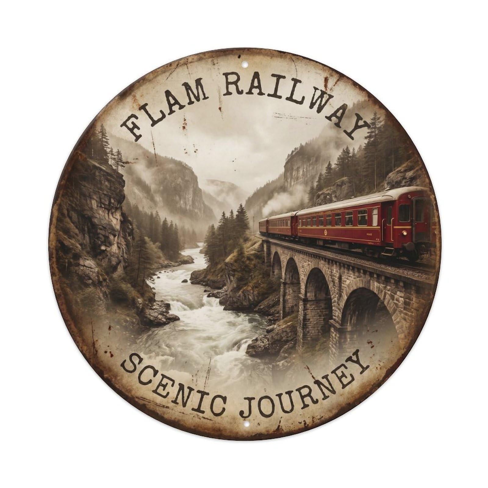 Vintage Travel Mountain Railway Norway Metal Tin Sign