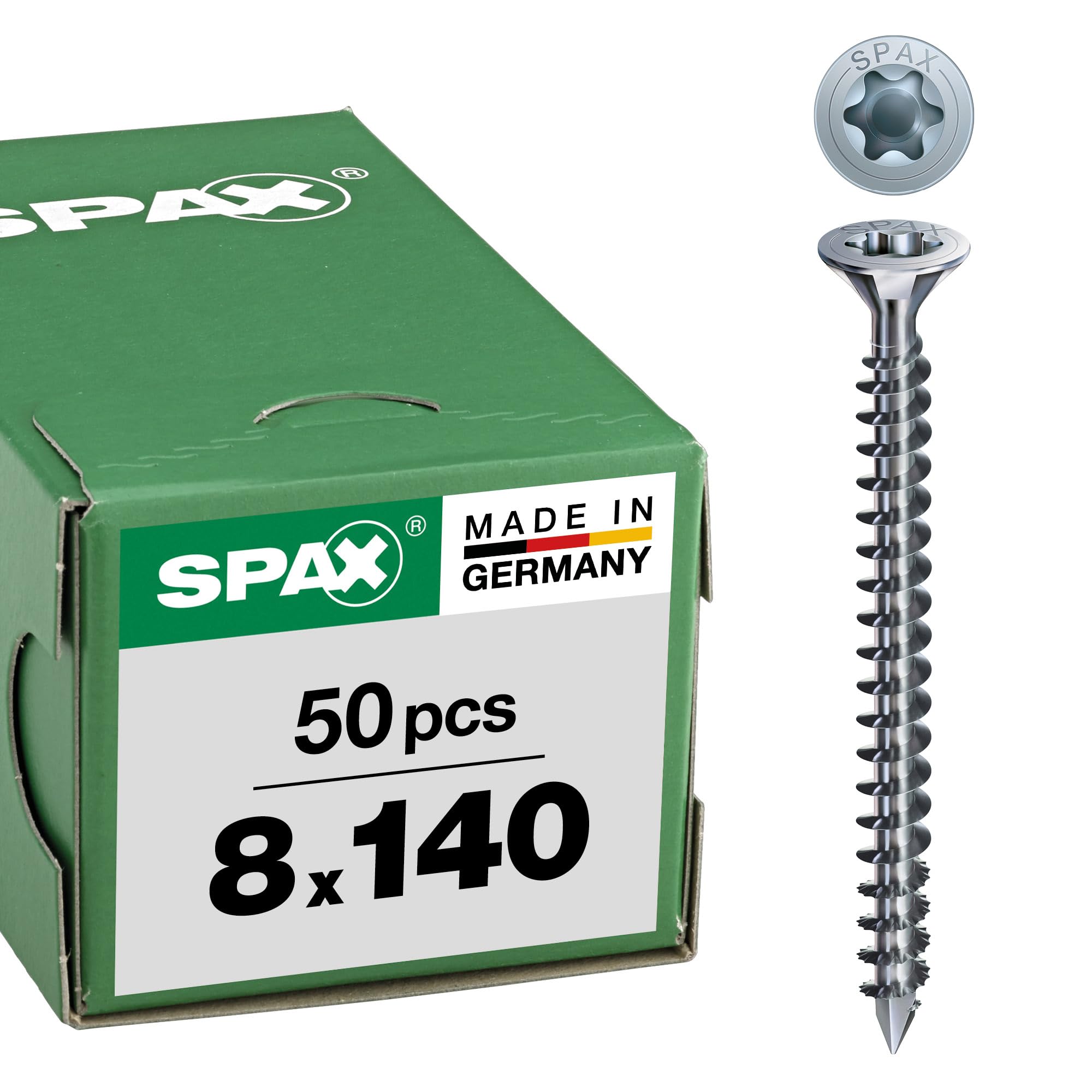 SPAX Viti per costruzioni in legno, 8,0 x 140 mm, 50 pezzi, filo intero, testa svasata, T-STAR plus, punta CUT, WIROX - 1201010801405