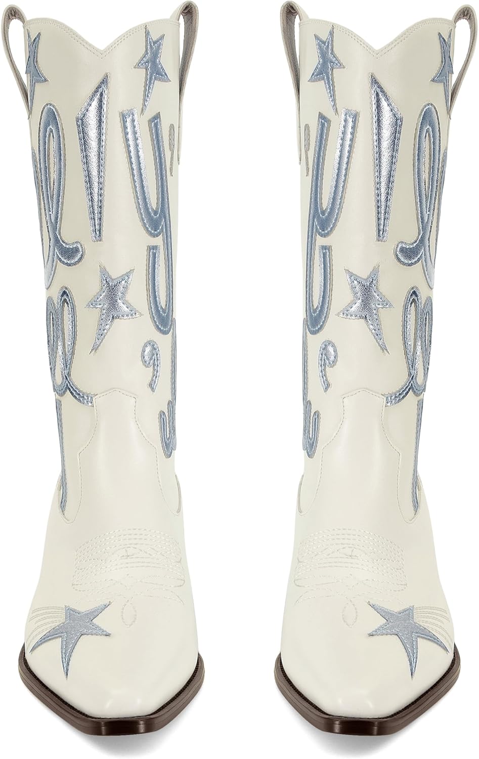 Cowboy Boots for Women Pull On Mid Calf Western Boots Fashion Embroidery Cowgirl Boots Pointed Toe Chunky Heel Boots - Image 6