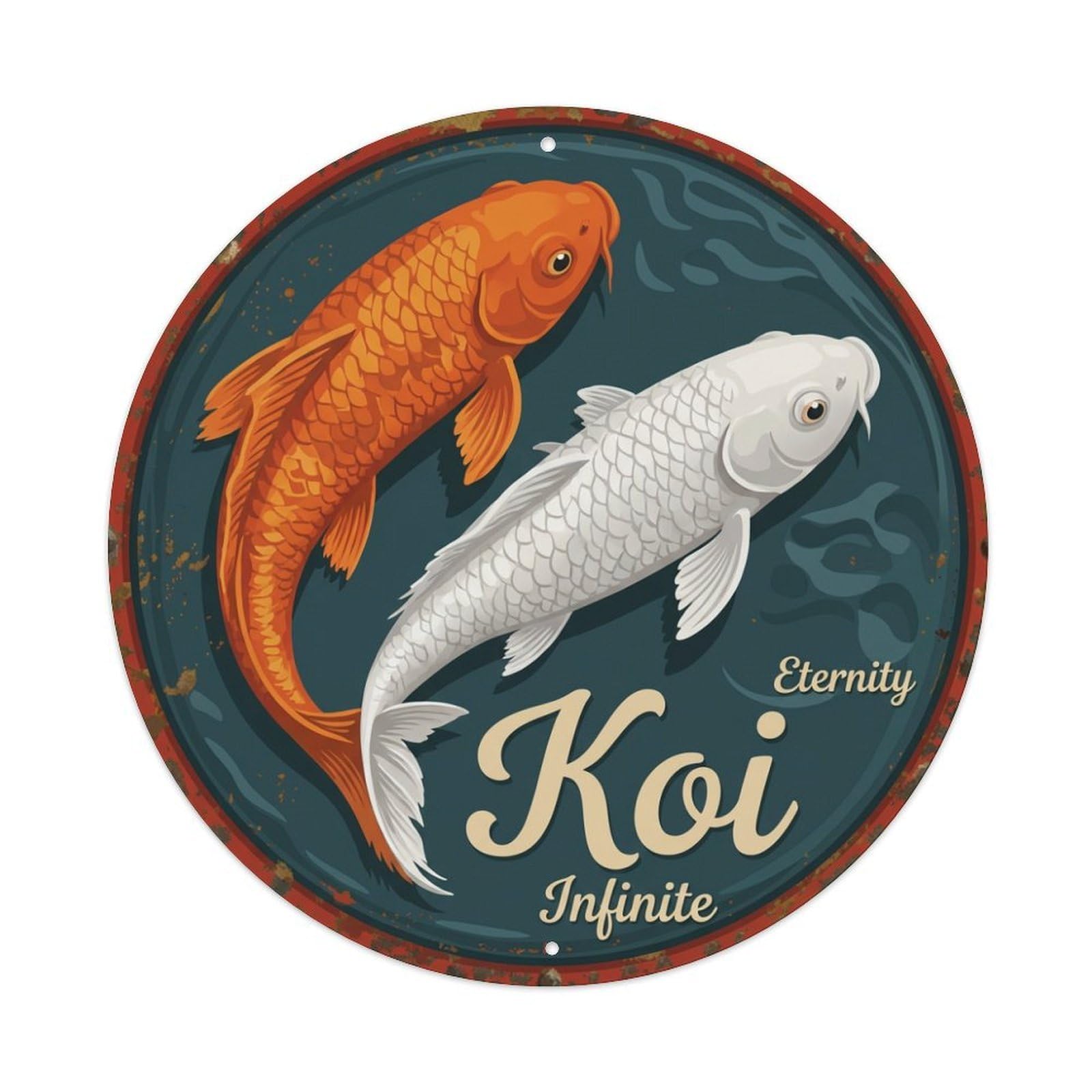 Koi Fish Eternity Infinite Waters Timeless Endless Forever Perpetual Metal Tin Sign