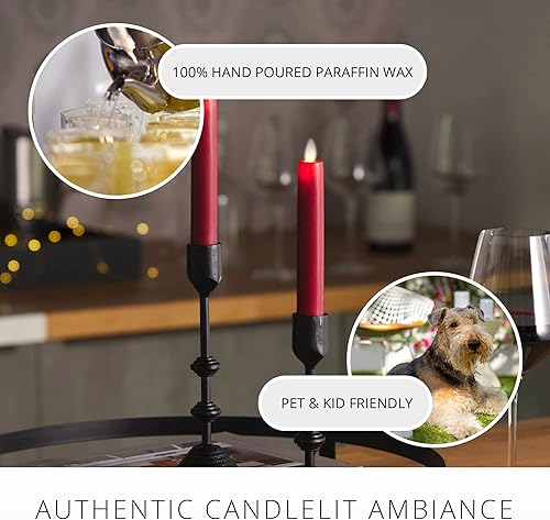 Miniatura 5 de Luminara Juego de 2 cónicas LED de llama móvil 1 x 6 pulgadas vela sin llama parte superior plana cera real lisa sin perfume color rojo