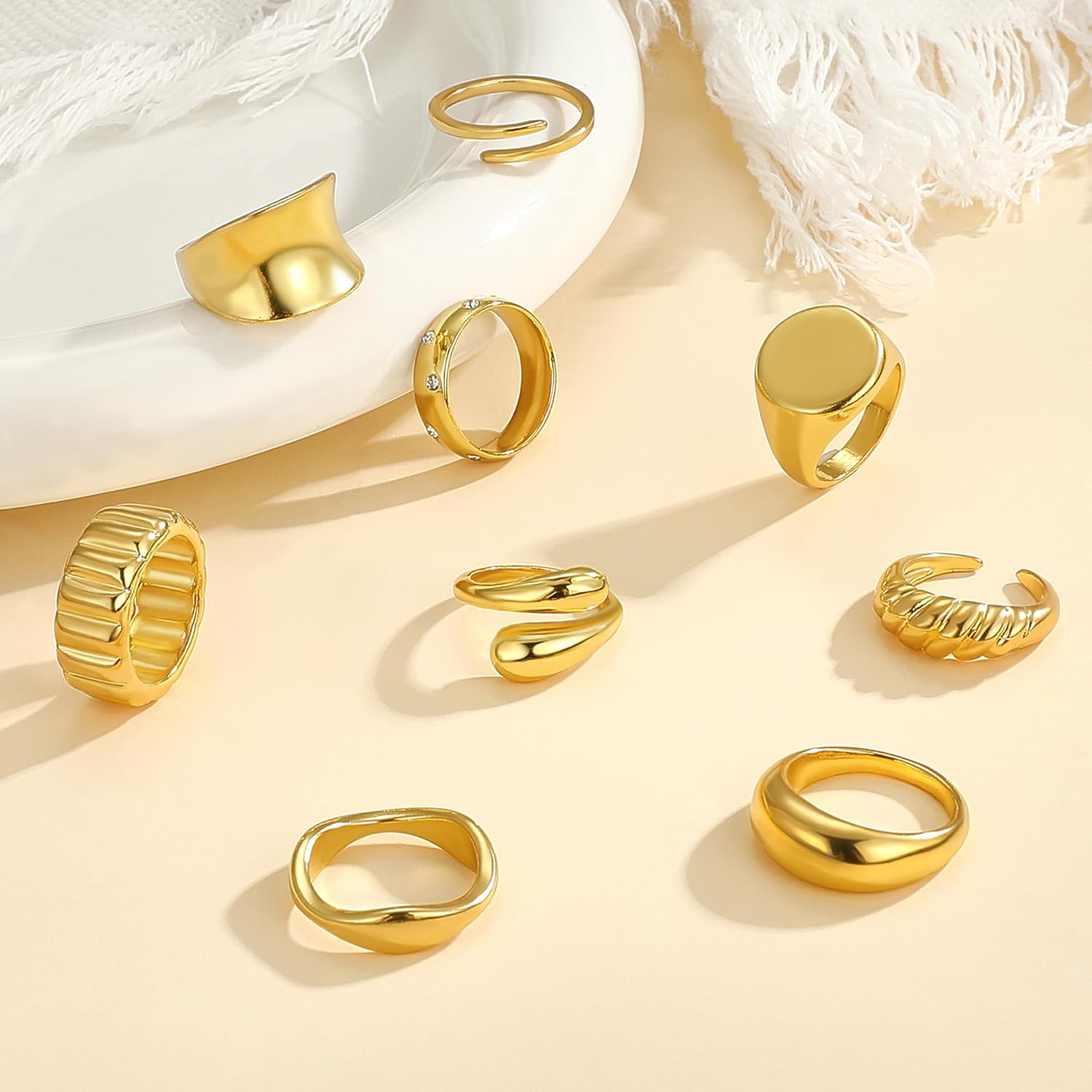 9 Pcs Rings for Women Chunky Stacking Thumb Knuckle Signet Statement Rings Womens Ring Pack - Image 4