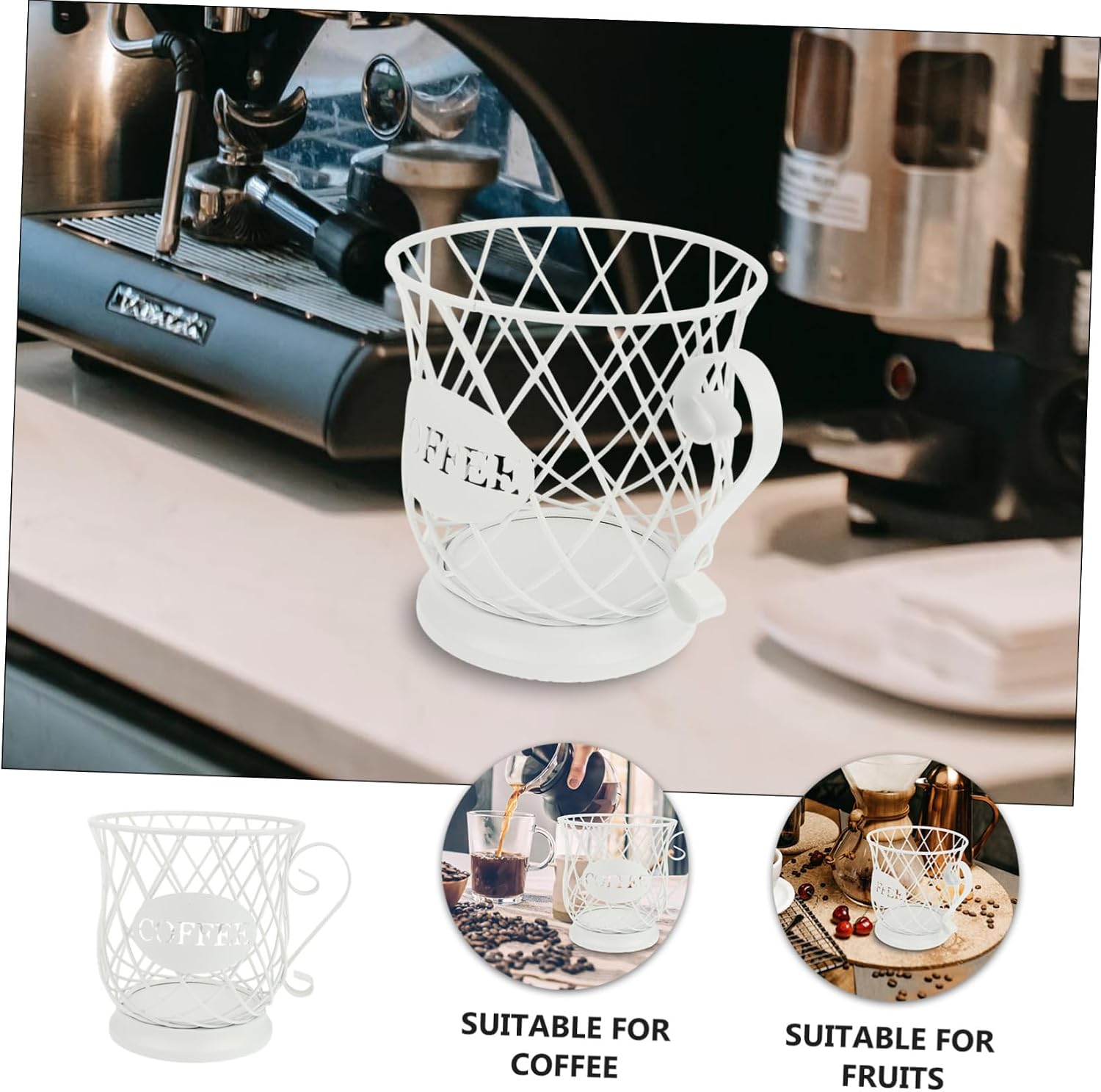 Garneck 1Pc Metal Coffee Capsule Holder Basket Elegant White Coffee Organizer for Home Bar Sturdy Design