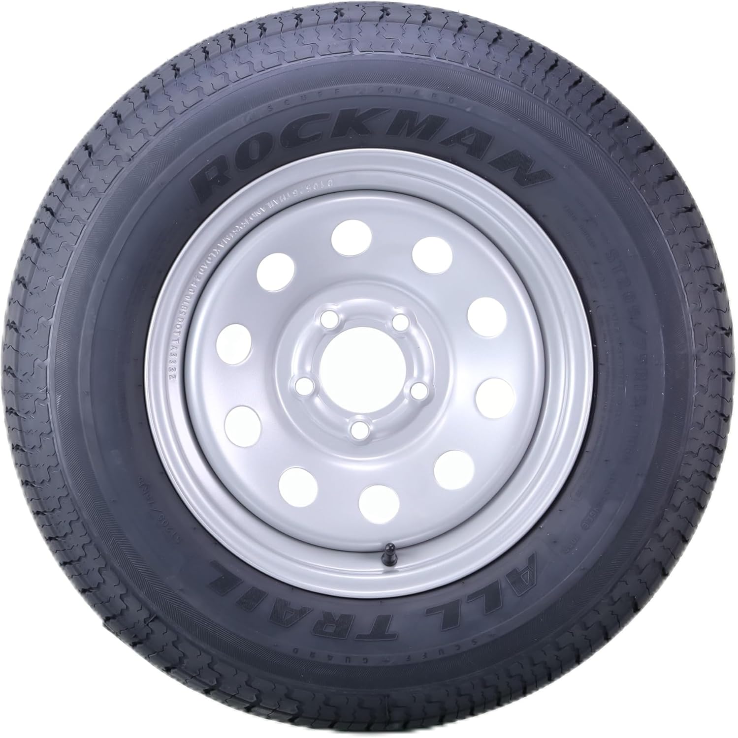 ROCKMAN Trailer Tire Wheel Assembly ST205/75R15 10-Ply E 111M Heavy Duty 2400lbs w/5 Lug on 5" PCD Silver Mod Rim,SET 2
